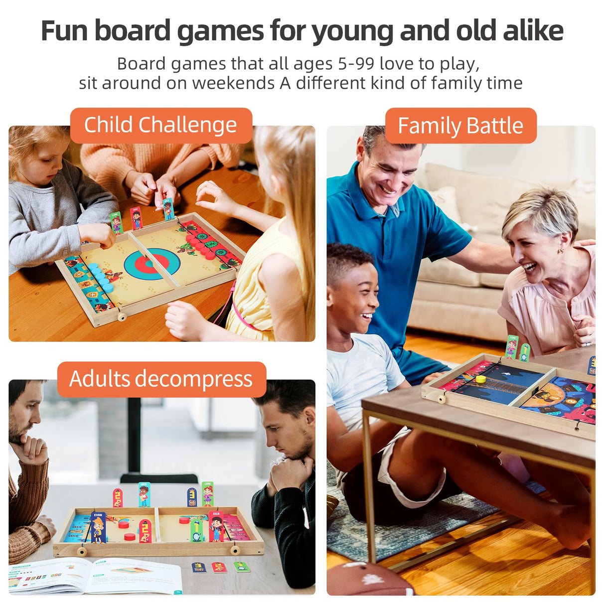 QZMTOY Large Fast Sling Puck Game Air Hocky Table Game Bowling Games -10 in 1 Family Games for Boys Girls,Teens,Adults,Wooden Hockey Board Game for QZMTOY