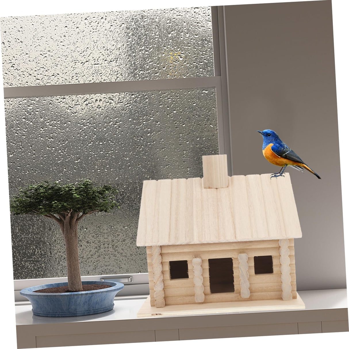 SUPVOX Wooden Bird House Wooden Bird Hut DIY Wood Bird House Parrot Hanging Hideaway Cave Unpainted Bird Hut Birdhouse Craft Kit Hamster Hammock Bed SUPVOX