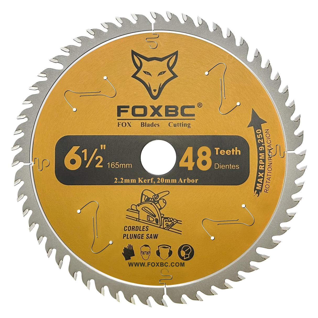 FOXBC 6-1/2" 48-Tooth Track Saw Blade for DeWalt DWS520, Makita Plunge Circular Saw, Replacement for DeWalt DW5258, Makita B-07353 FOXBC