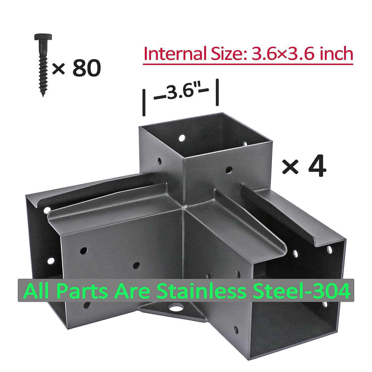 Antsky Stainless Steel 3-Way Right Angle Corner Pergola Bracket with Screws for 4x4 Inch(Actual: 3.5x3.5 Inch) Wood Beams,Pergola/Gazebo Kit (4 Pack) Antsky