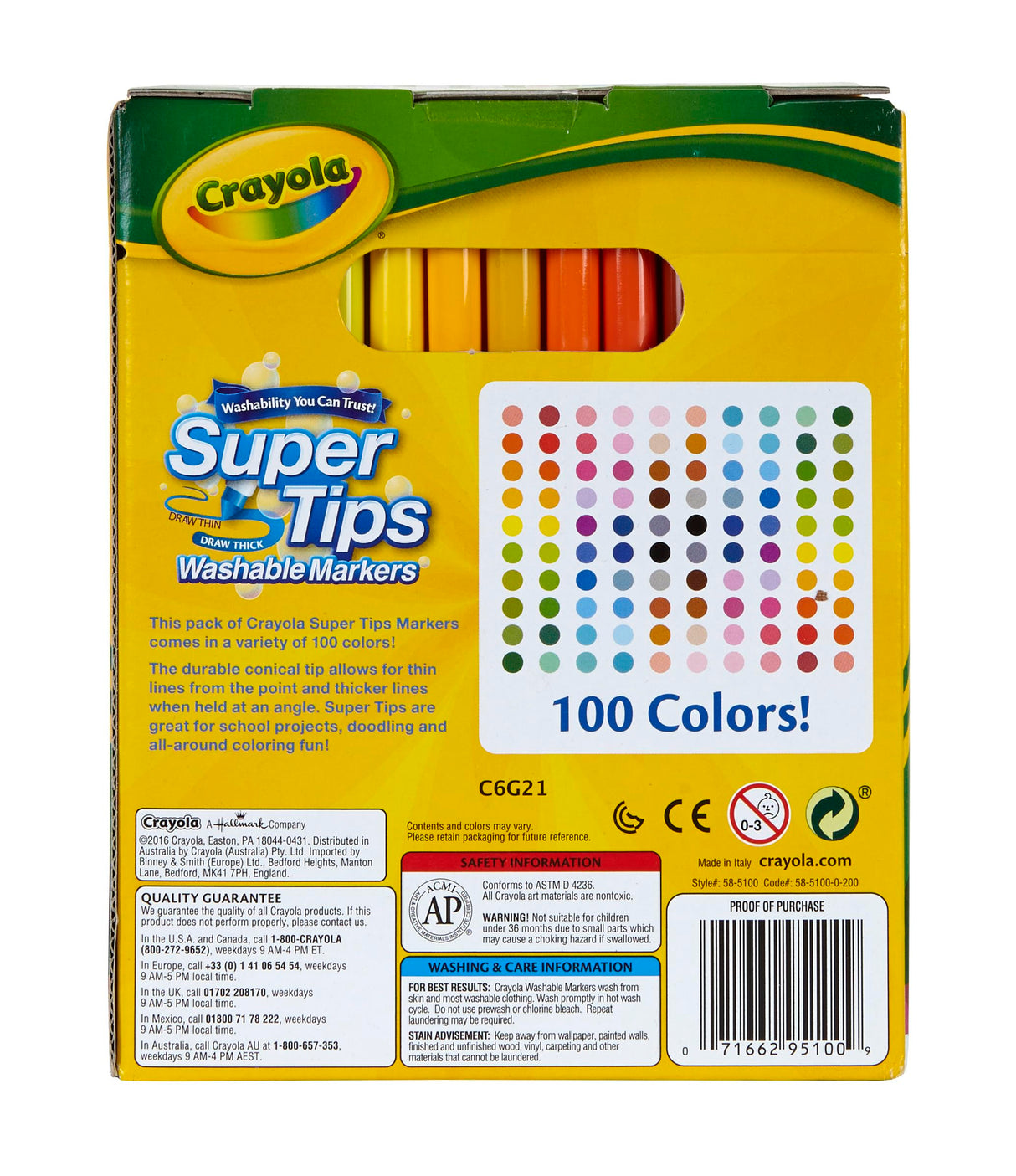Crayola Super Tips Marker Set (100ct), Fine Point Washable Markers, Drawing Markers for Kids & Adults, Great for Thick & Thin Lines Crayola