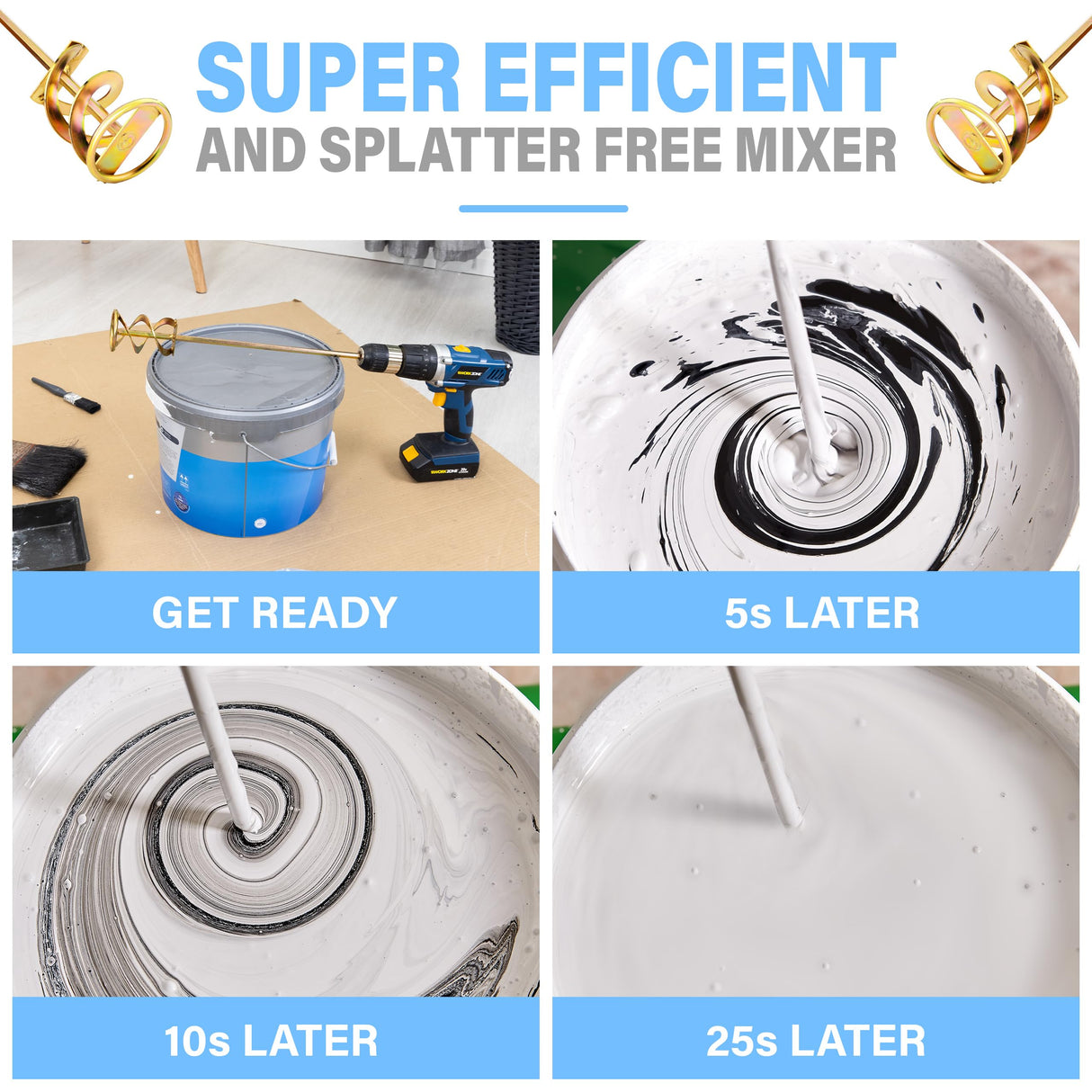 AYZOTEK Paint Mixer for Drill, 1-5 Gallon Bucket, Paint Stirrer for Drill, Zinc Plated, Rust-Free & Easy to Clean, Fits All Standard Drills - For AYZOTEK