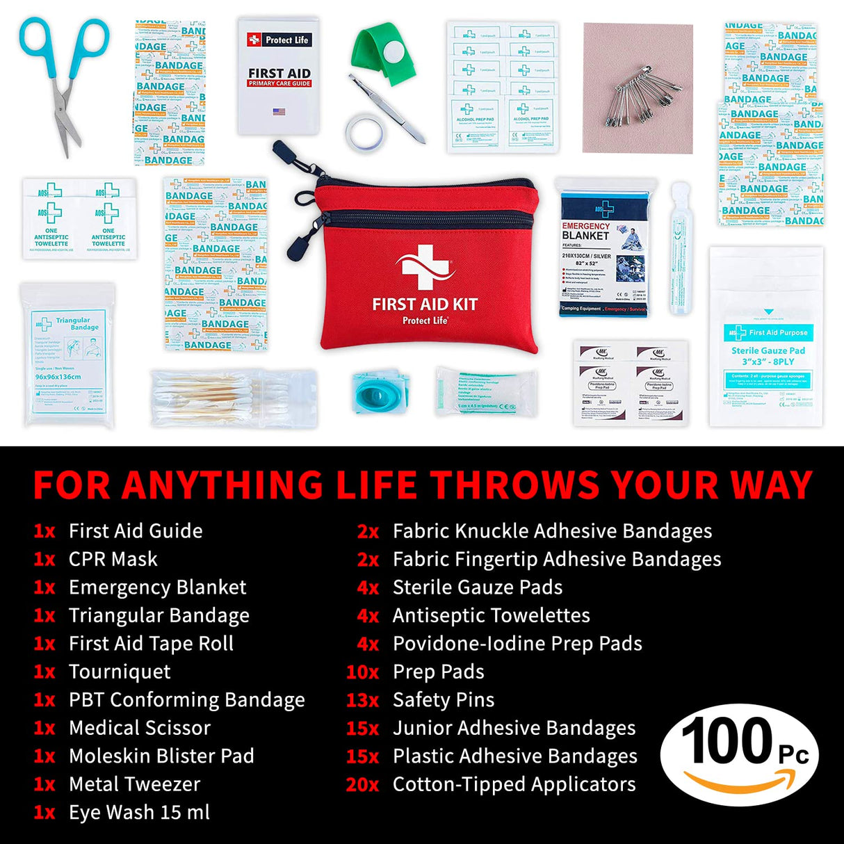 Protect Life First Aid Kit for Home/Business | HSA/FSA Eligible Emergency Kit | Hiking First aid kit Camping | Travel First Aid Kit for Car|Small Protect Life