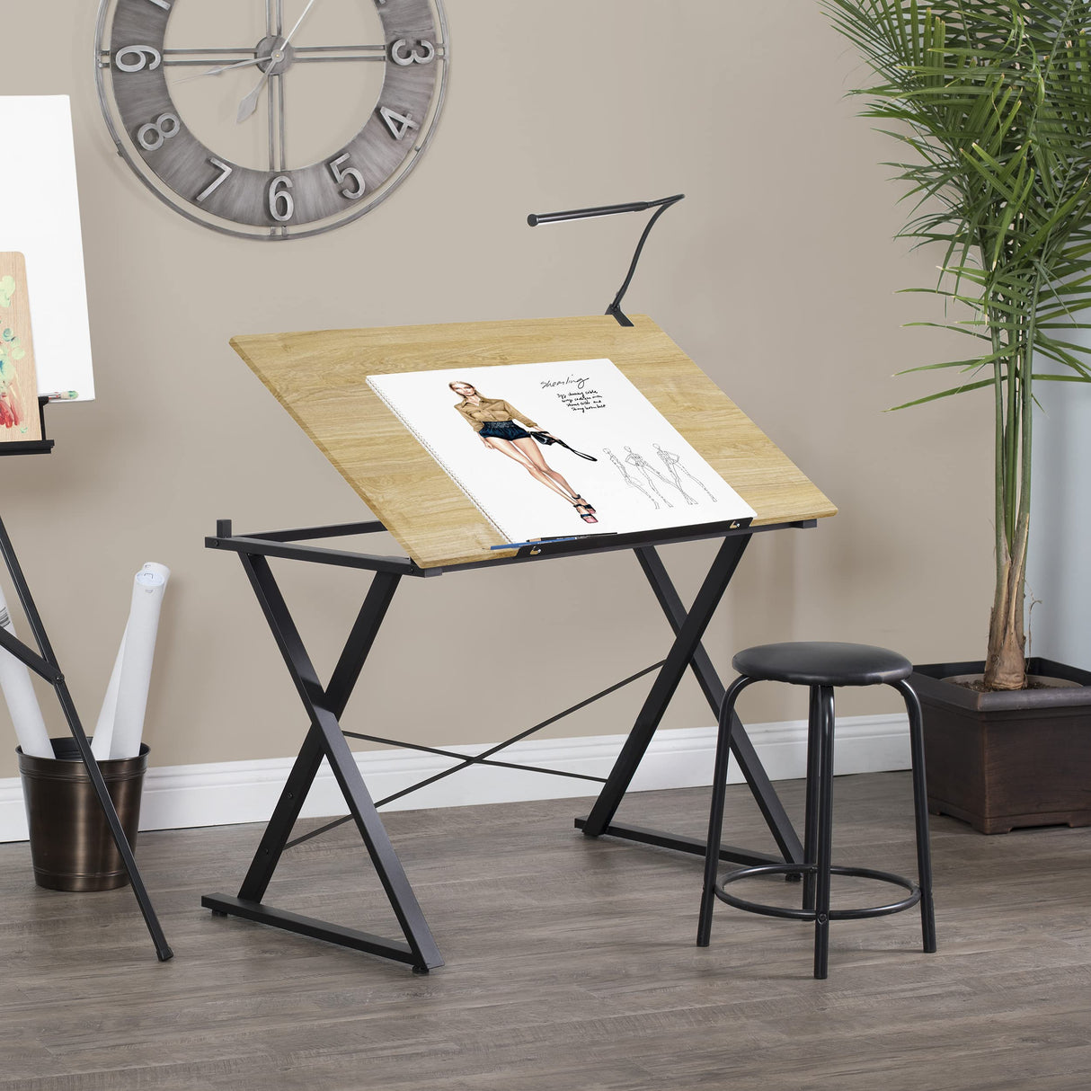 SD STUDIO DESIGNS Axiom II Drawing 42" Wide Adjustable Top Drafting Table, Graphite Black/Ashwood SD STUDIO DESIGNS