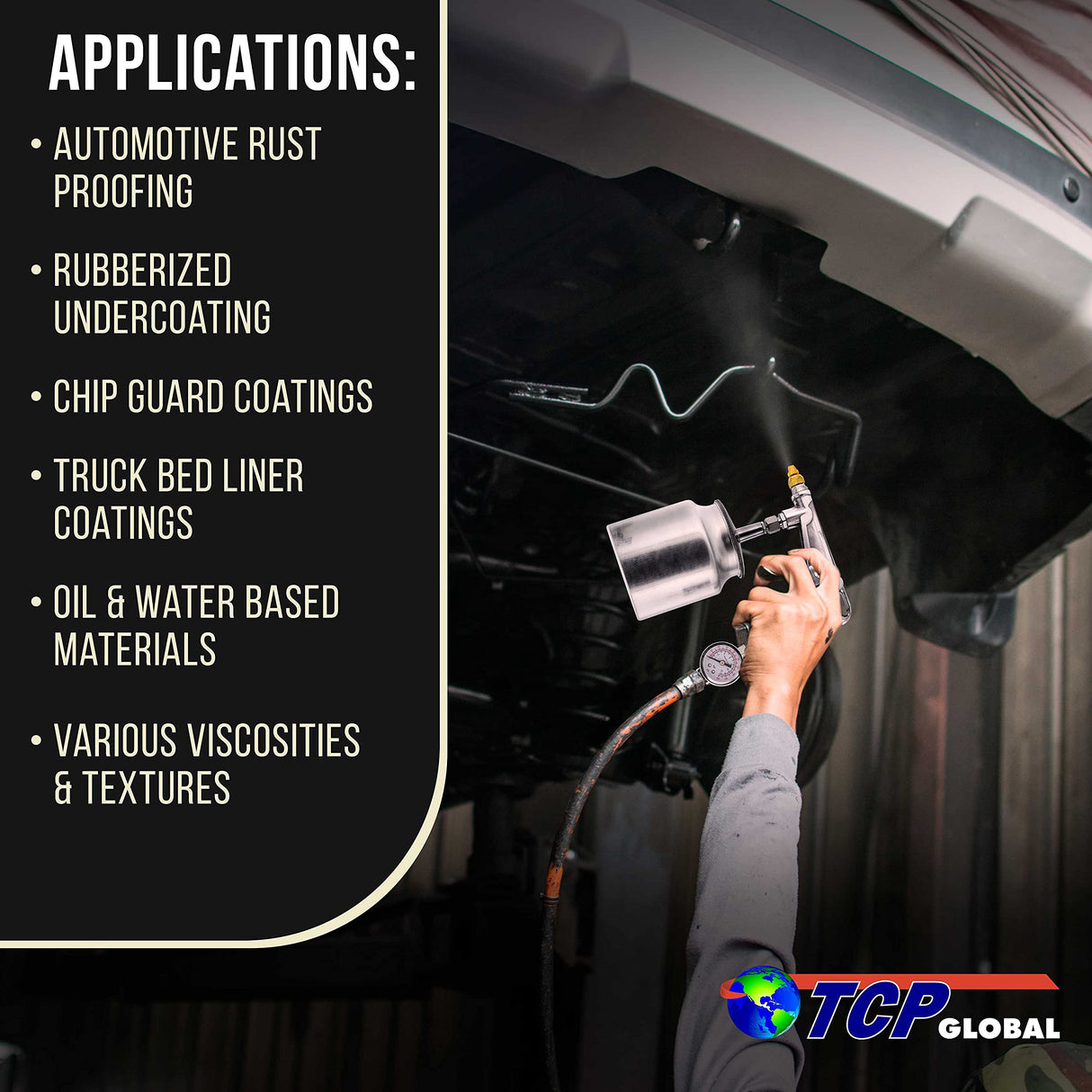 TCP Global Air Rust Proofing and Undercoating Gun with Gauge & Suction Feed Cup, 2 Wands - 22" Long Flexible Extension Wand with Multi-Directional TCP Global