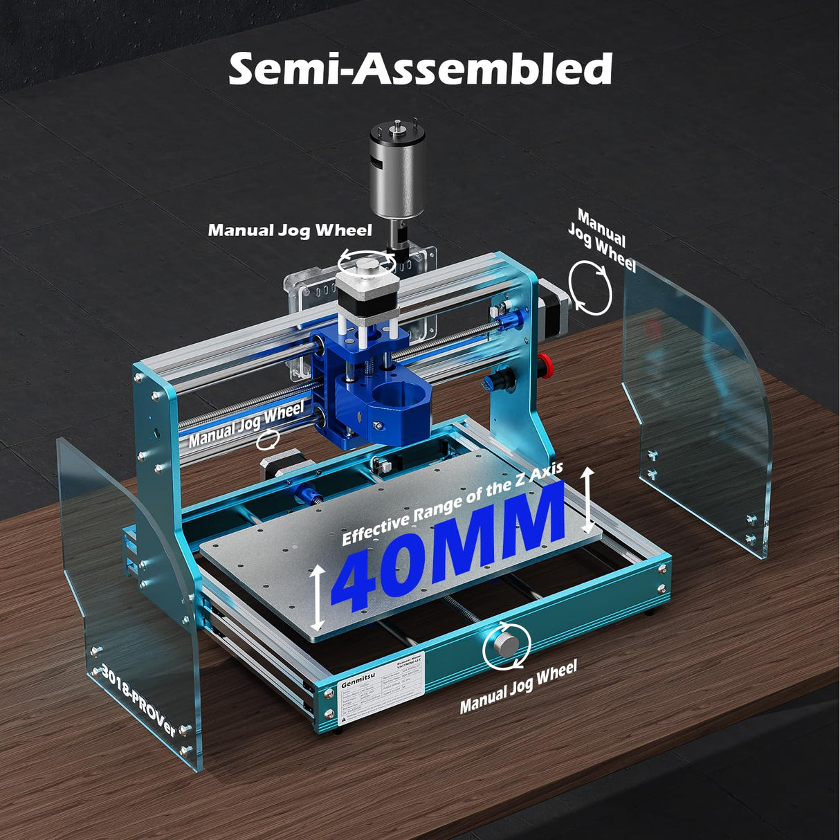 Genmitsu 3018-PROVer V2 CNC Router Machine with Full Aluminum Structure for Beginner, Mini Milling Engraver Kit with Z-Probe, Limit Switches, E-Stop, SainSmart