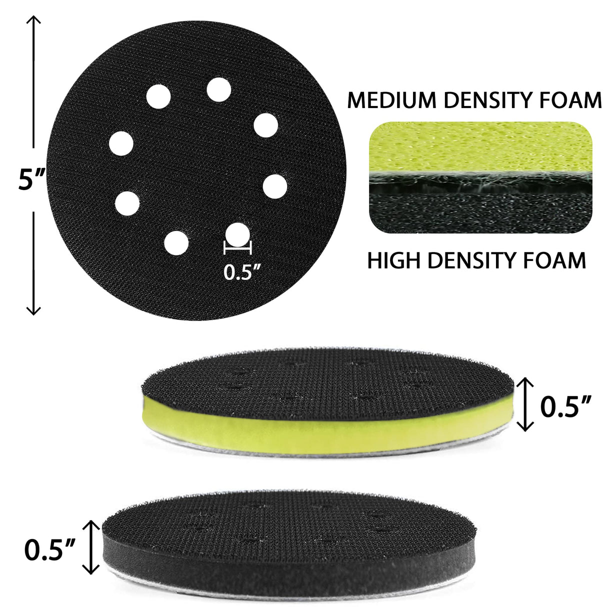 Orbital Sander Foam Pad 5 inch, Foam Sanding Pads for Orbital Sander 2pcs, Interface Pad 8 Holes, Hook and Loop Backing Pad, Soft Sander Cushion Pad, S&F STEAD & FAST