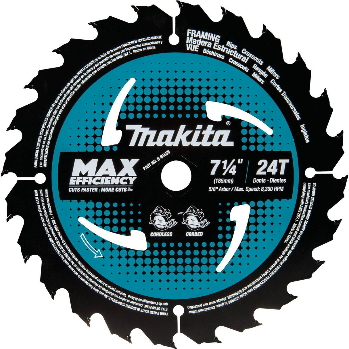 Makita B-61656-10 24T Carbide-Tipped Max Efficiency Circular Saw Blade, Framing, 7-1/4" Makita