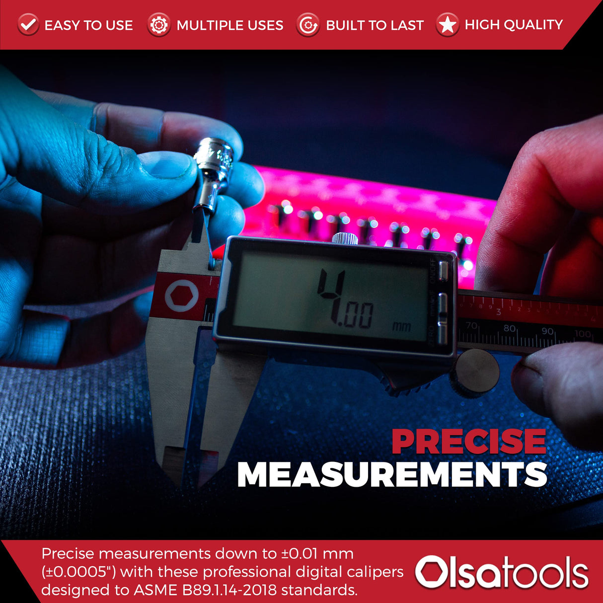 Olsa Tools Digital Caliper Measuring Tool - Inches, Fractional Inches, & Millimeters - 0-6 Inches - Stainless Steel Digital Calipers Measuring Tool - Olsa Tools