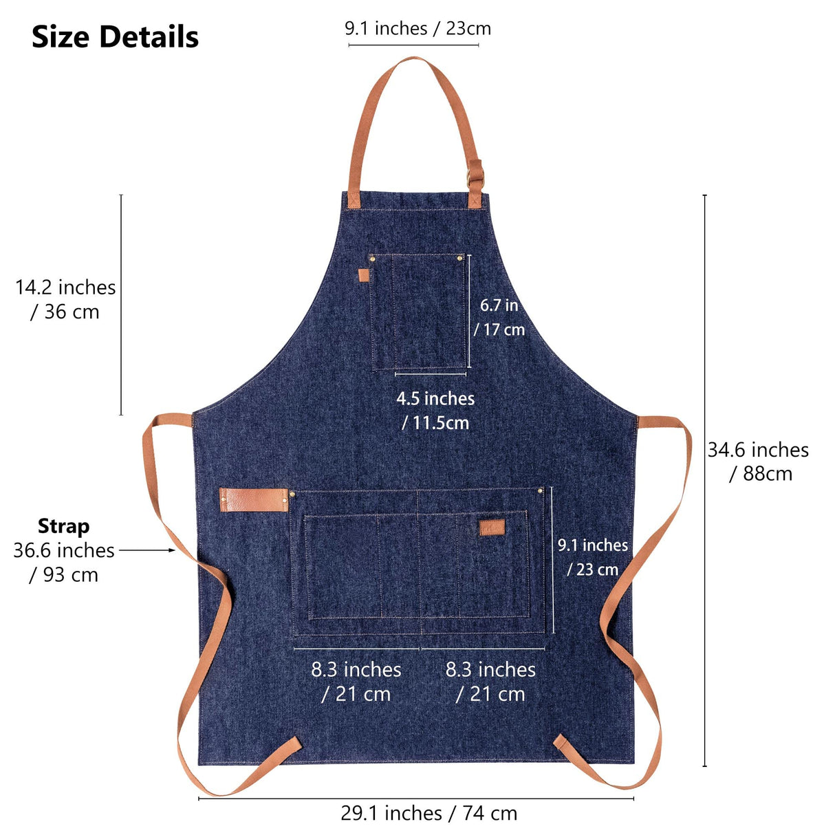 a u sure Denim Apron with Pockets Blue Tall Bib Apron Large with Long Ties Adjustable - Gifts for Men Women a u sure