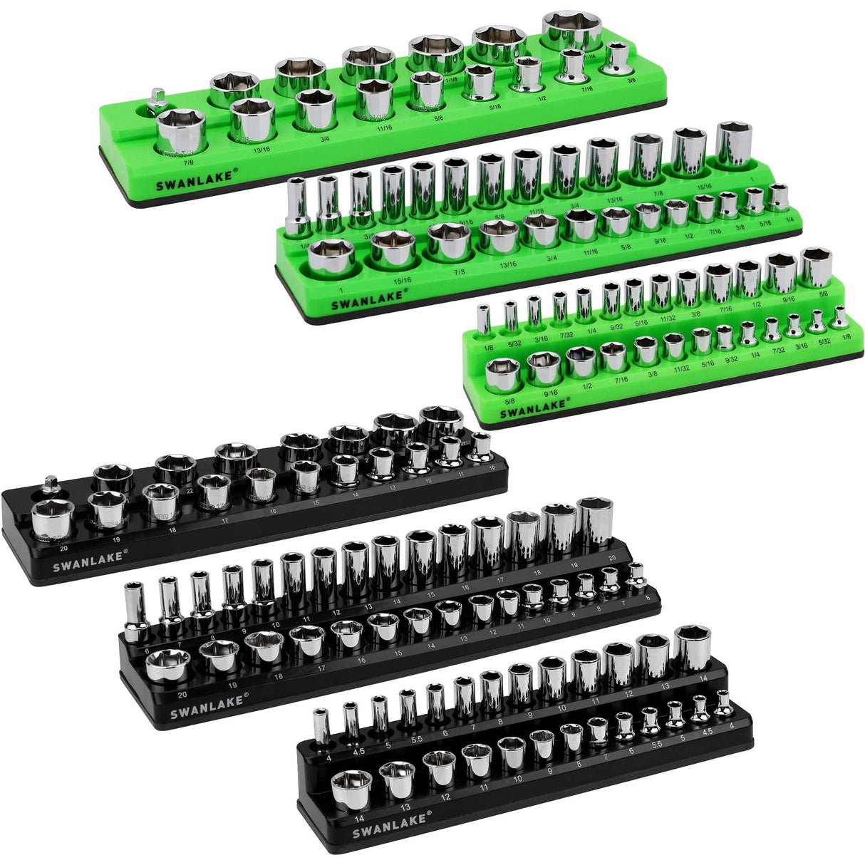 SWANLAKE 6PCS Magnetic Socket Organizer Set, Magnetic Socket Holder, 1/4", 3/8", 1/2" Socket Holds 143 Pieces Magnetic Socket Trays. SWANLAKE GARDEN TOOLS
