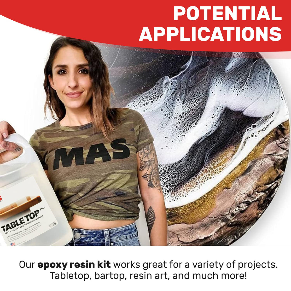 MAS Table Top Pro (1-Gallon Kit) | Crystal Clear Casting for DIY Arts and Crafts Projects | 2-Part Resin and Hardener Epoxy Kit | for Countertops, MAS