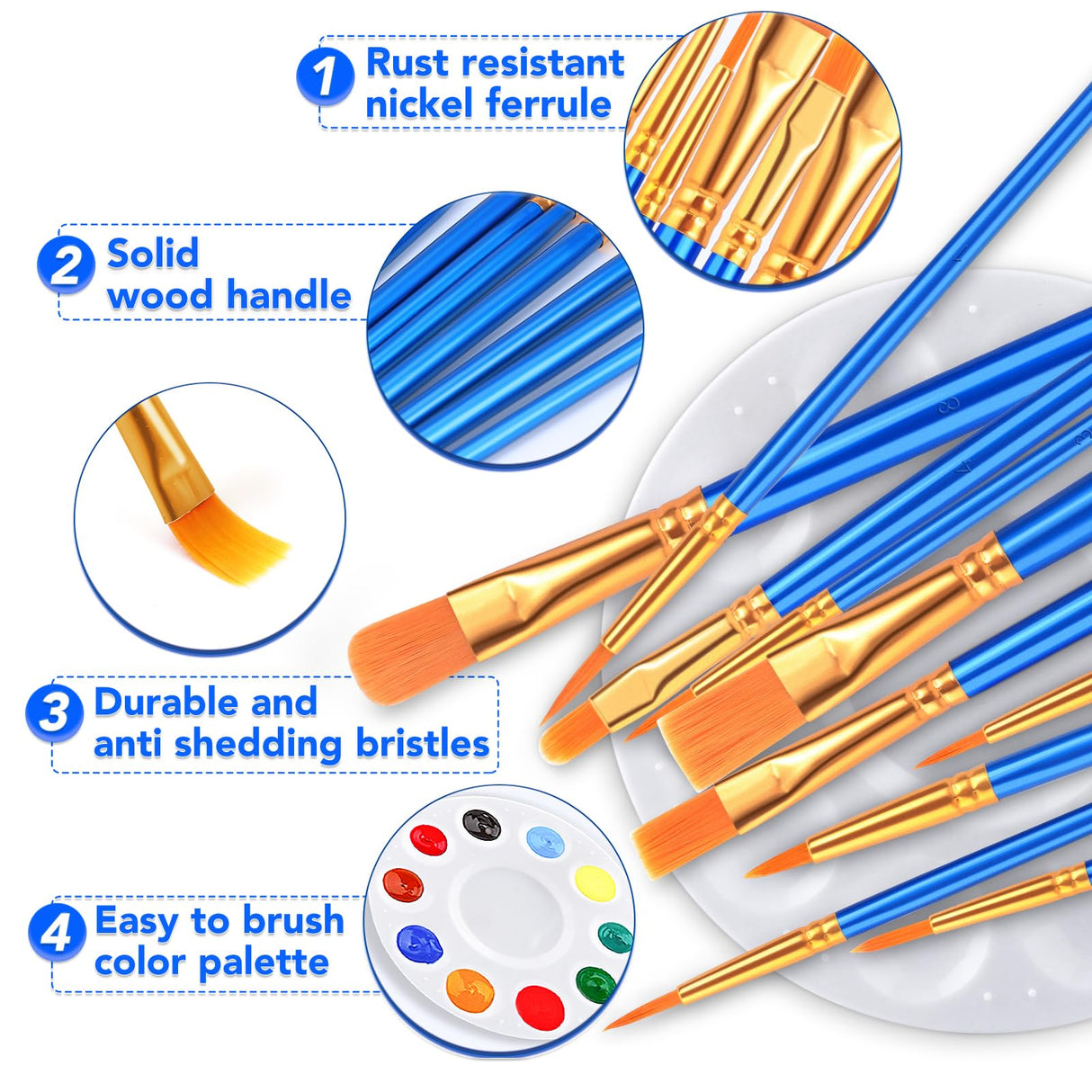 AROIC Paint Brushes Palette Set,24 Pack/240Pcs Acrylic Paint Brushes and 24 Palettes, Professional Artist Brushes, Finger and Face Painting Oil AROIC