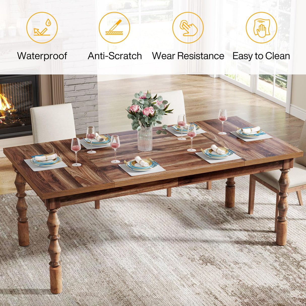 Tribesigns 62” Wood Dining Table for 4-6 People, Farmhouse Large Rectangle Kitchen Table, Dinner Table Breakfast Table Kitchen & Dining Room Tribesigns