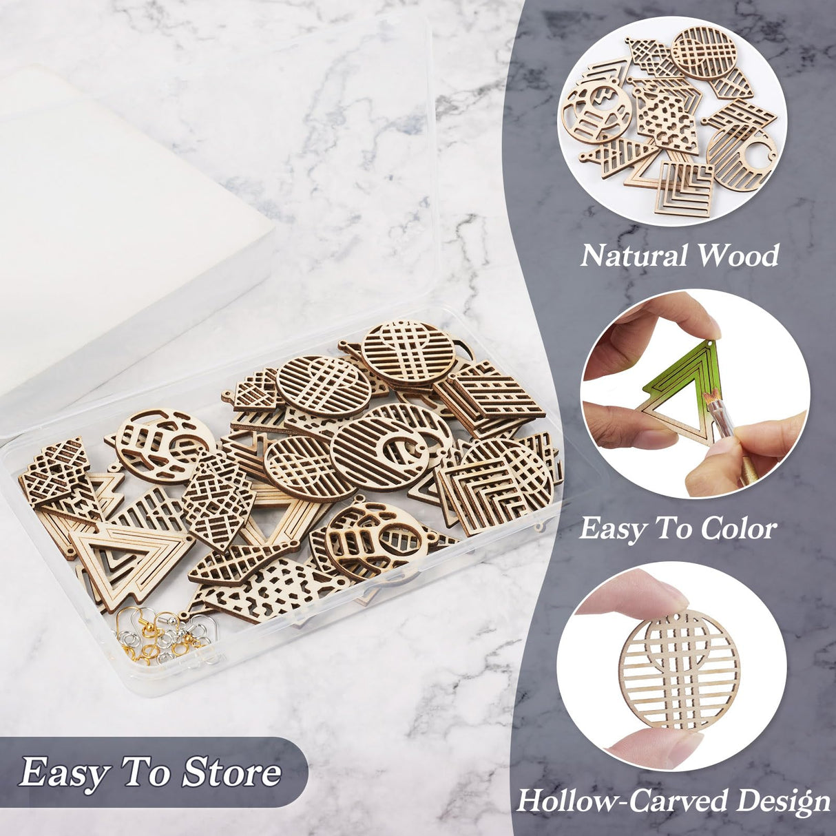 Beadthoven Wooden Earring Making Kit for Adults 12 Styles Hollow Filigree Wood Pendants Geometric Dangle Earrings Unfinished Wooden Charms with BB Beadthoven