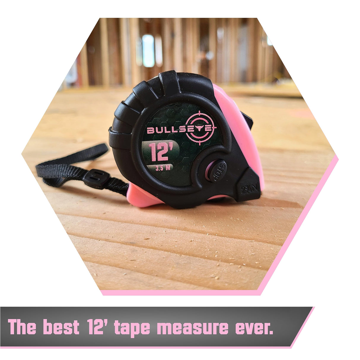 Bullseye Small Pink Tape Measure - Measurement Tape with Standard Inches and Metric - Easy to Read Tape Measure Retractable - Measuring Tape Daily Living Products