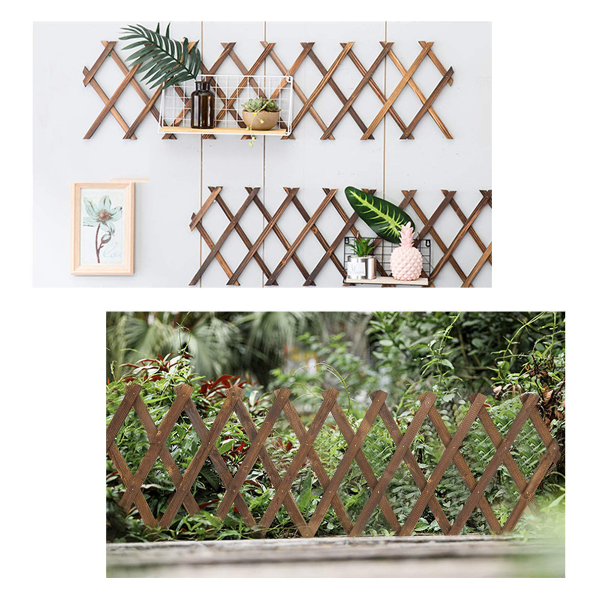 Pack of 2 Wooden Lattice Wall Planter- Extra Thick Expandable Plant Climb Hanging Frame Trellis Plant Support Fence Indoor Air Plant Vertical Rack ANPHSIN