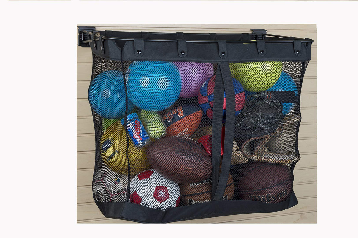 HandiWall Large Mesh Basket for Ball and Sports Storage on Garage Slatwall Panels HandiWall