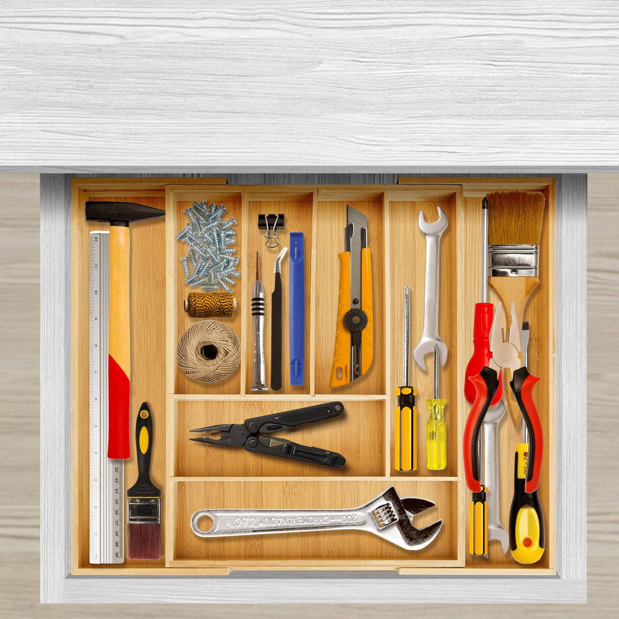 ZROOY Expandable Bamboo Kitchen Silverware Organizer Drawer for Utensils Holder and Cutlery, 8 Compartments for Drawer Tray with Grooved Drawer ZROOY