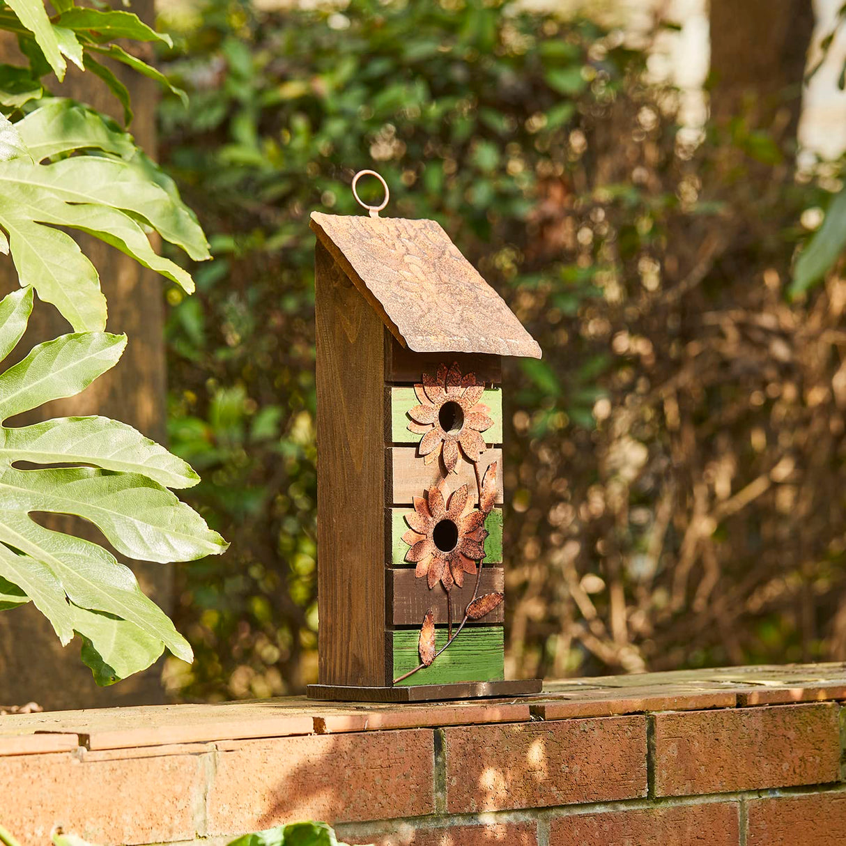Glitzhome 14.5" H Wooden Garden Bird House Hanging Two-Tiered Distressed with Flowers Decorative Birdhouse glitzhome