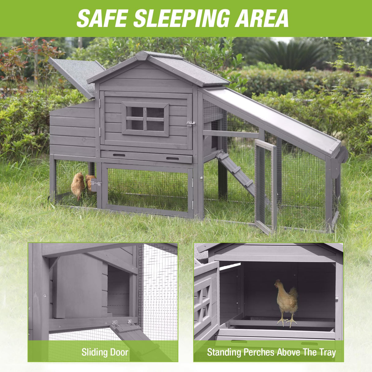 GUTINNEEN Chicken Coop Mobile Hen House Wooden with Run Poultry Cage with Nesting Box,Movable GUTINNEEN