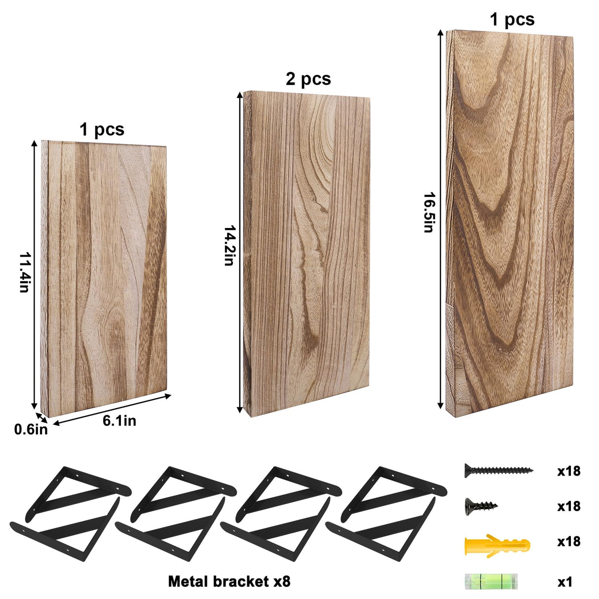 YGEOMER Floating Shelves, Rustic Wood Shelves, 4 Sets of Wall Mounted Shelf for Bathroom Decor, Bedroom, Living Room and Plants (Carbonized Black) YGEOMER