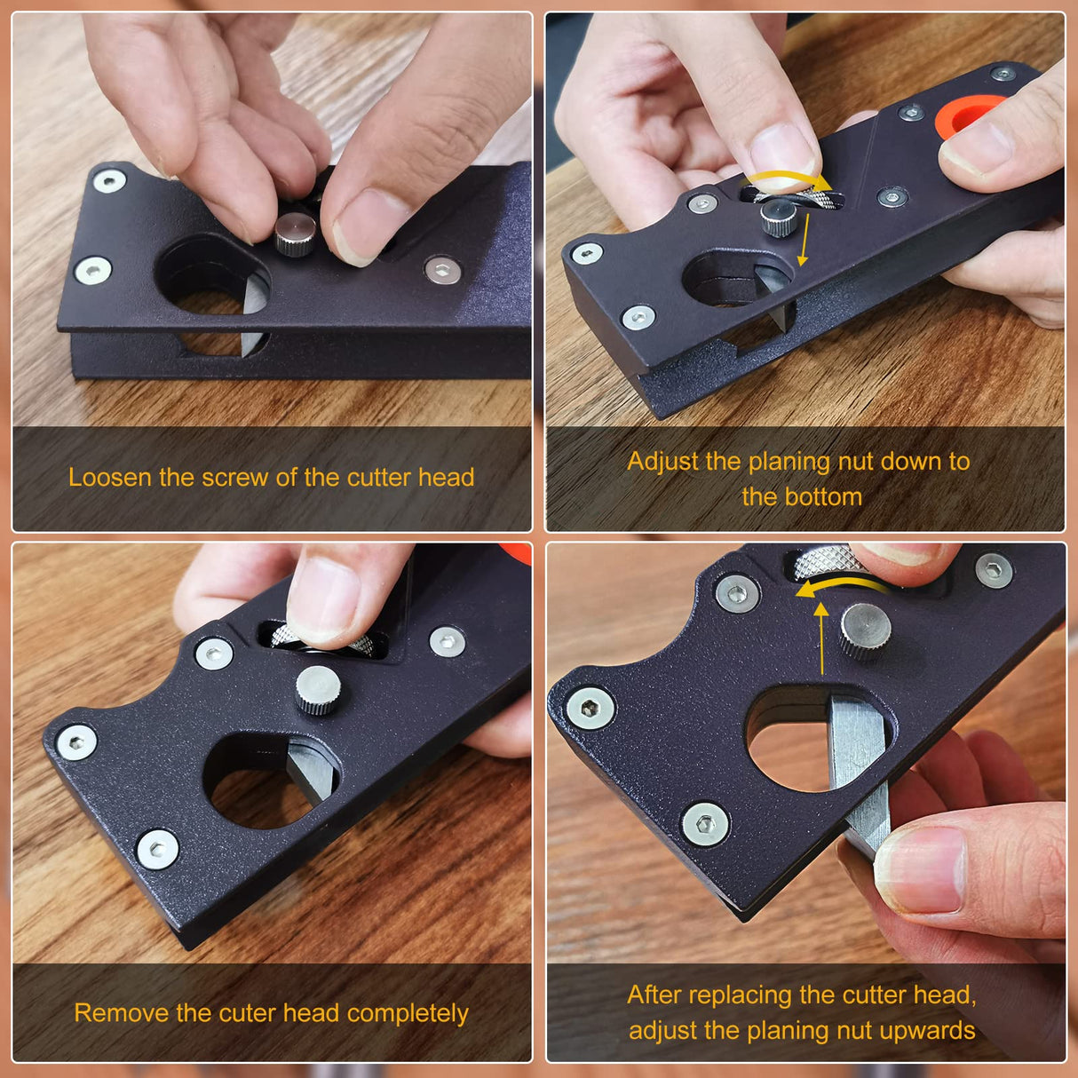 Chamfer Plane-Woodworking Edge Corner Plane with Auxiliary Locator, Hand Plane Suitable for Quick Edge Trimming of Wood (W/4cuters) Eewudwok