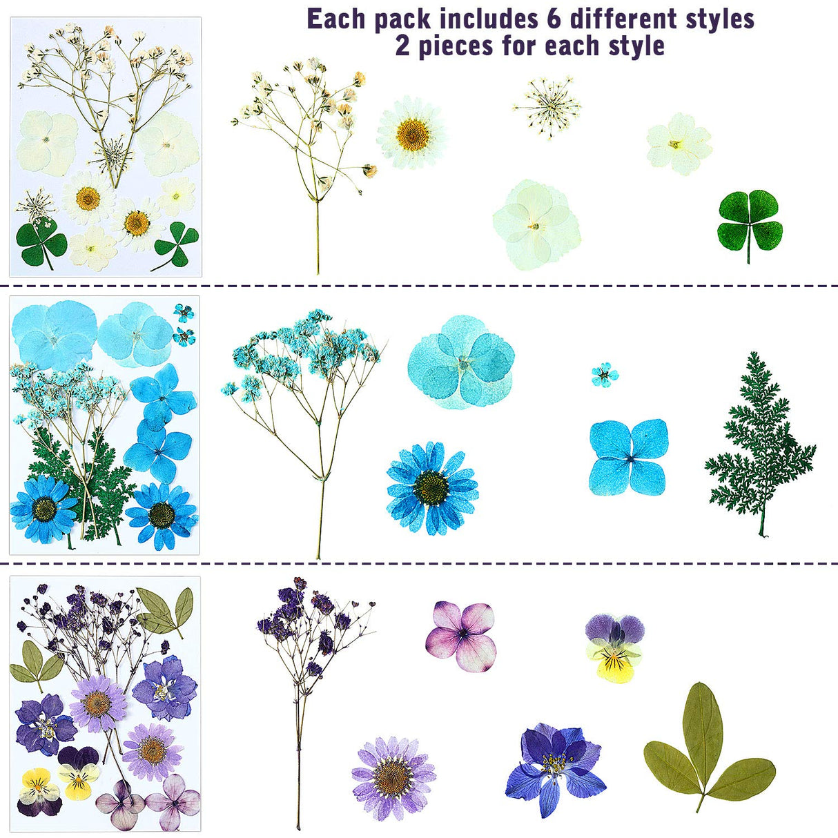 eBoot 72 Pcs Pressed Flowers Bulk Dried Flower for Resin Mold Dried Pressed Flower Leaves Set for Crafts Christmas DIY Gift Floral Scrapbooking EBOOT