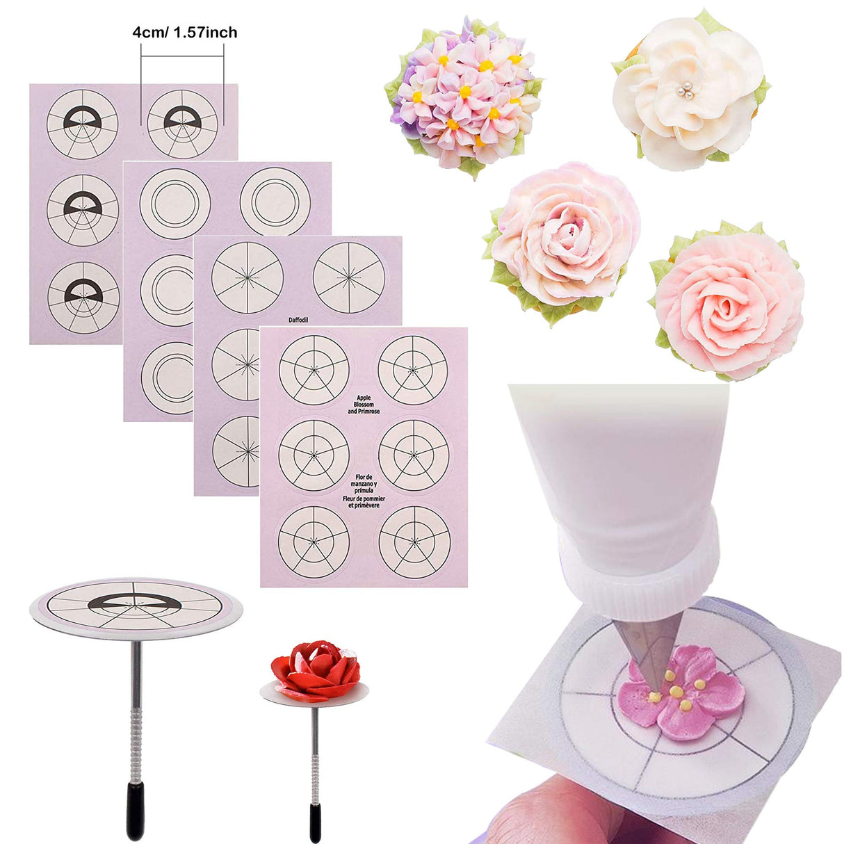 Woohome 17 PCS Flower Nails Cake Decorating Supplies Includes 4 Size Cake Flower Nail and 9 PCS Plastic Cake Flower Nail, Flower Lifters, Cake Flower Woohome