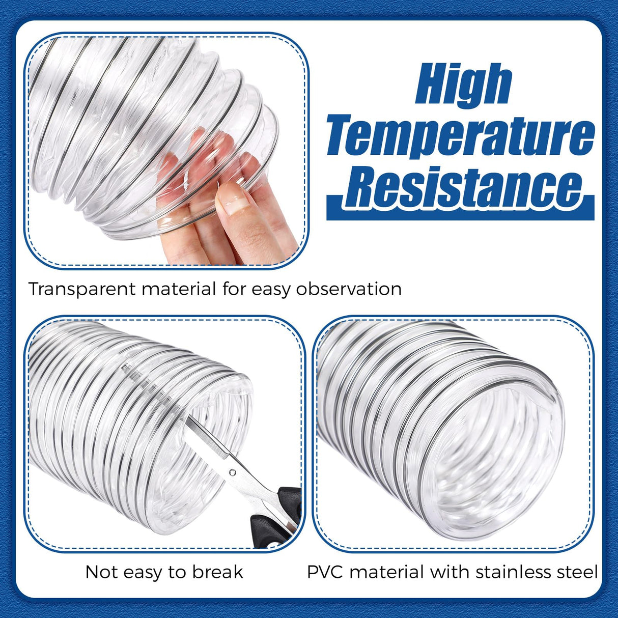 Therwen Clear PVC Dust Collection Hose, Heavy Duty Dust Debris and Fume Collection Hose, Flexible Clear Vacuum Hoses (4" x 70 ft) Therwen