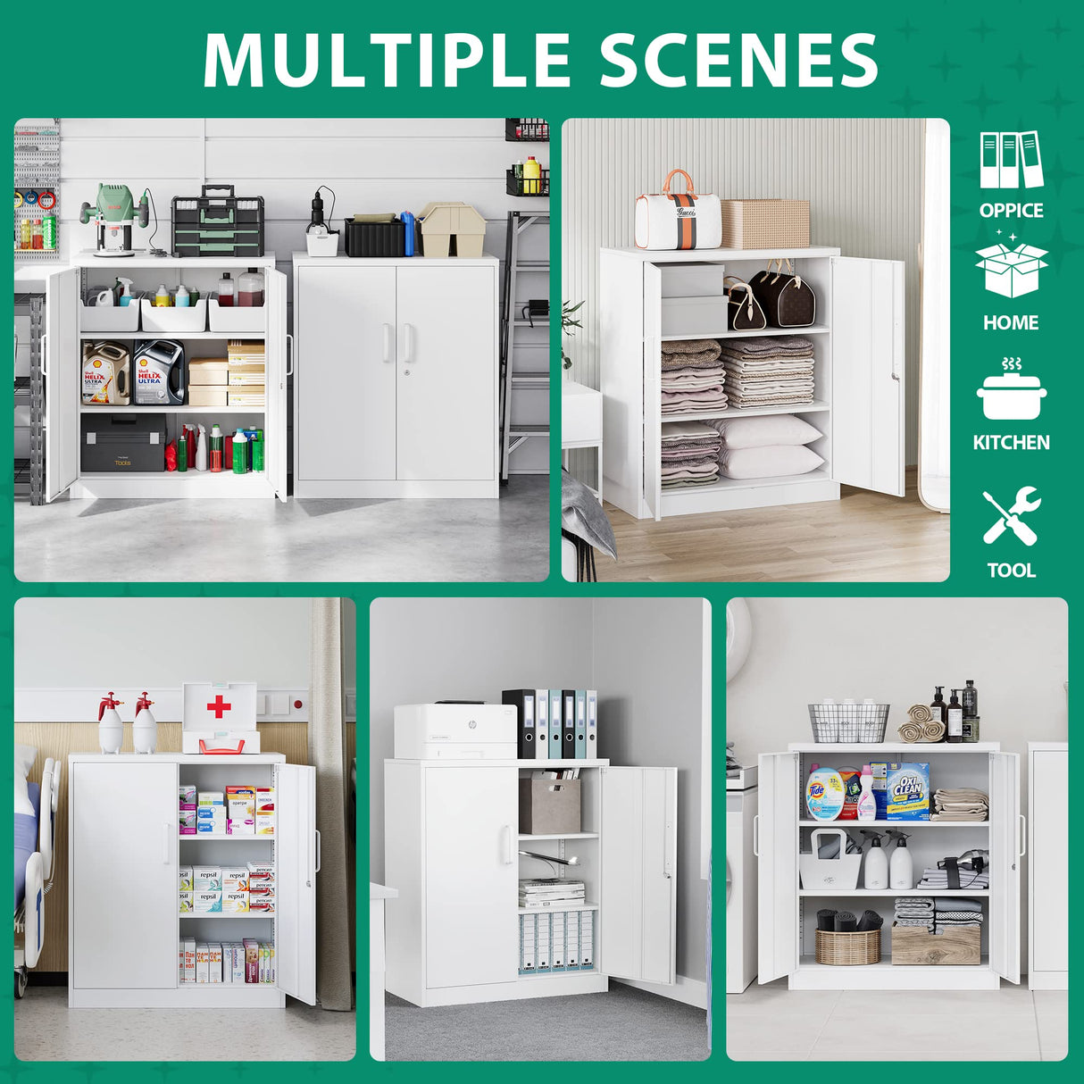 Letaya Metal Storage Cabinets with Lock, Small Locker Organizer Steel Cabinets, Adjustable Layers Shelves 2 Doors for Home, Office, Letaya