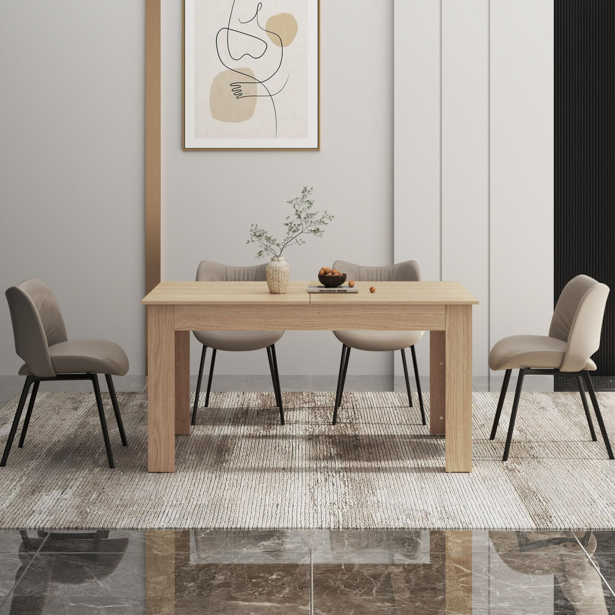 Fingertip WD Extendable Dining Table for 6-10 Person, Wooden Dining Room Table, Modern Extendable Table for Gatherings, Meeting for Small Kitchens, Fingertip WD