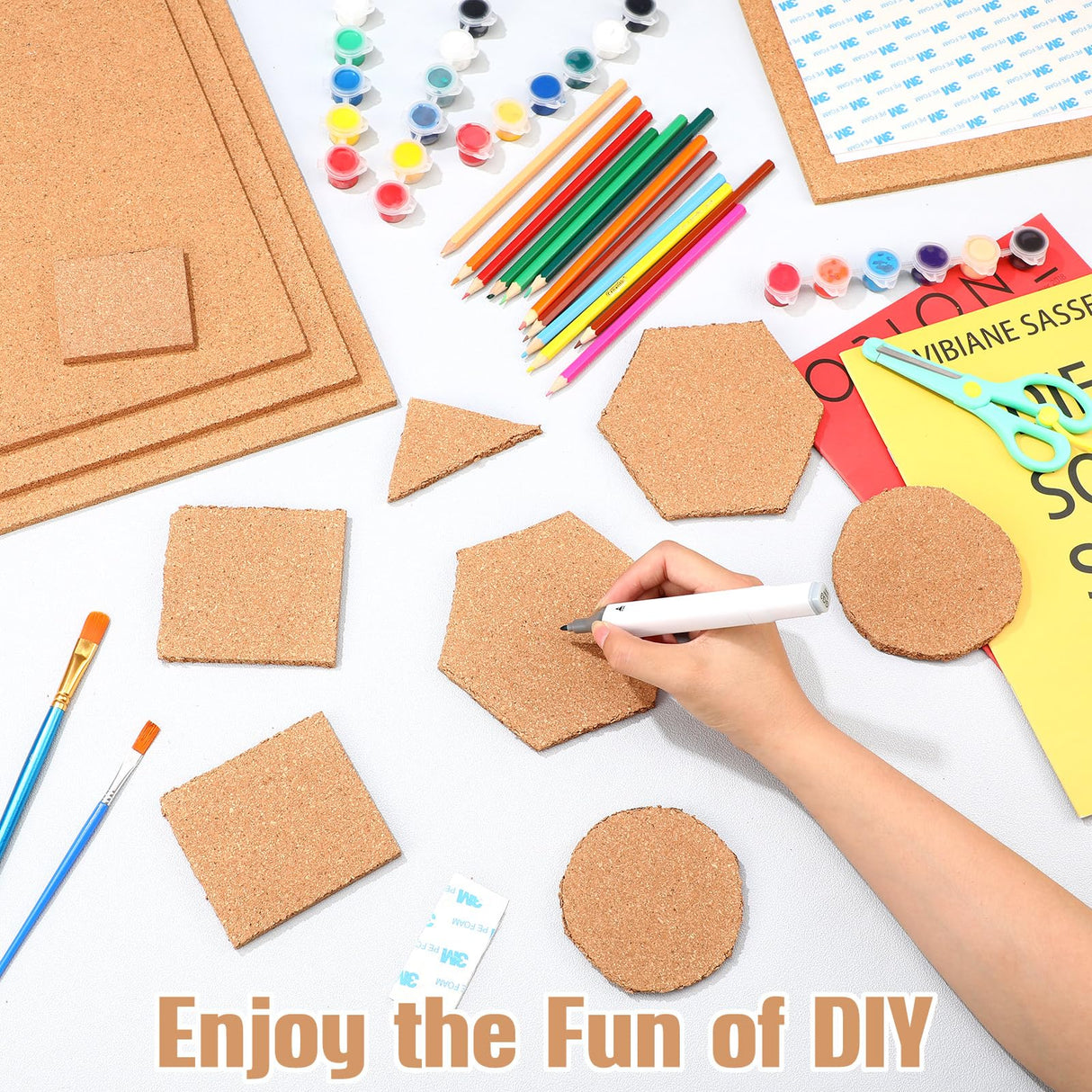 Kosiz 30 Pack Cork Board for Wall 12" x 12", 1/4" Thick Square Cork Board Tiles Brown Bulletin Corkboards with 150 Self Adhesive for Office Home and Kosiz