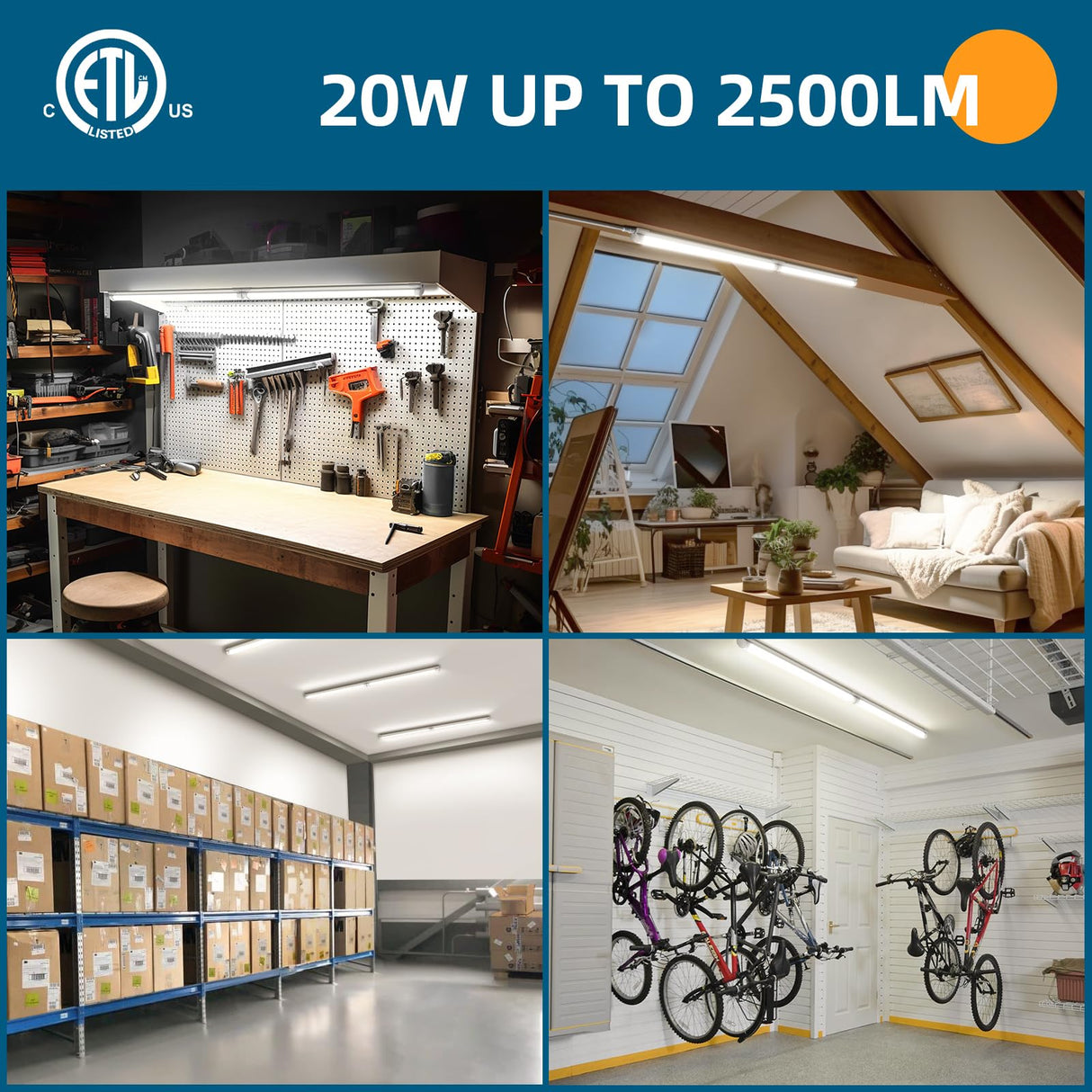 Barrina LED Shop Light 2ft, 20W 2500LM 5000K, T8 LED Light Fixture, Clear Cover, Ceiling and Utility Shop Light, Linkable Tube Lights, Shop Lights Barrina