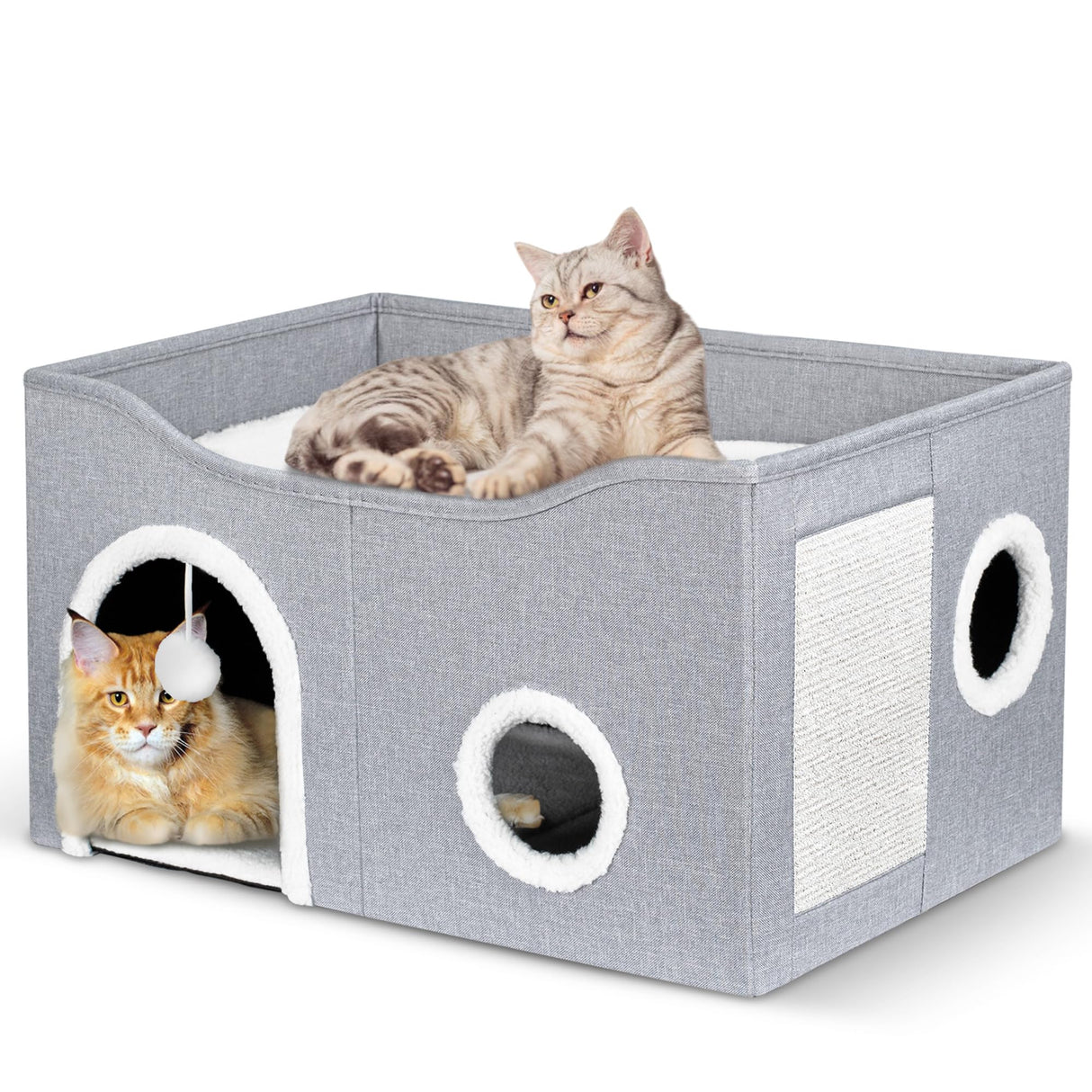 Heeyoo Cat House for Indoor Cats - Large Cat Bed Cave with Fluffy Ball and Scratch Pad, Foldable Cat Condos, Cat Cubes, Cat Hideaway, Covered Cat Bed Heeyoo
