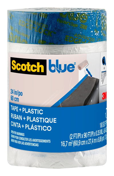 Scotch Painter's Tape Blue Pre-taped Painter's Plastic, Unfolds to 24 inches x 30 yards, PT2093EL-24