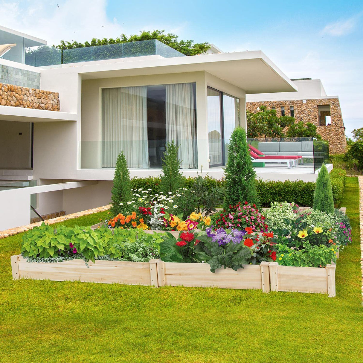 Yaheetech 3 Tier 47 x 47 x 22in Raised Garden Bed Horticulture Outdoor Elevated Flower Box Tiered Garden Bed Wooden Vegetables Growing Planter for Yaheetech