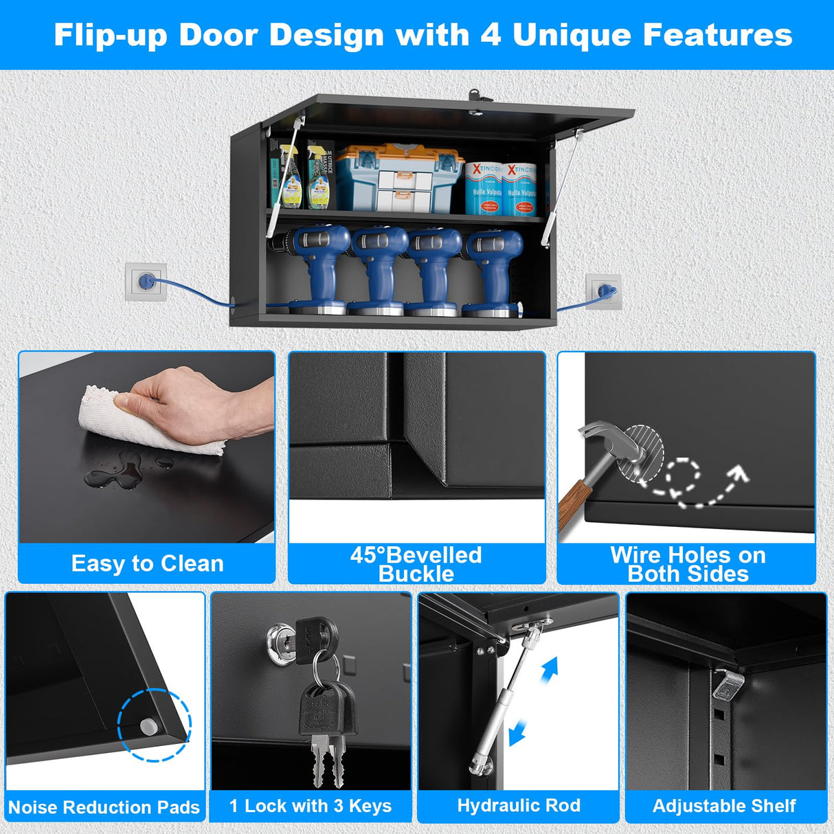 POLUP Storage Locking Cabinets with Adjustable & Removable Shelf, Up-Flip Door Metal Wall Cabinet, Wall-Mounted 20”H One Door Utility Upper Cabinet POLUP