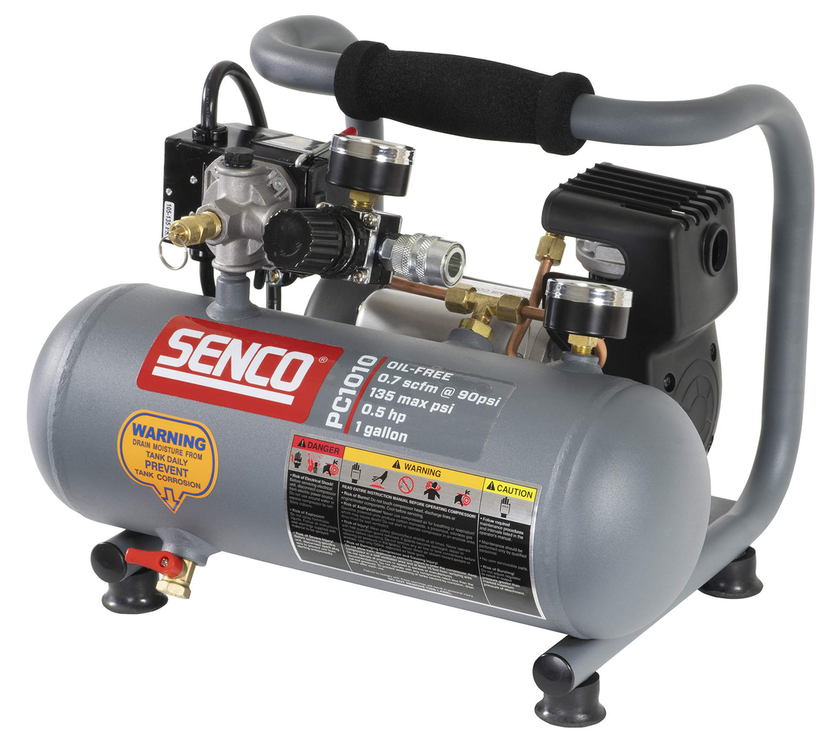 Senco PC1010 1/2- Horsepower 1-Gallon Matte Finish and Trim Portable Hot Dog Air Compressor, Gray/Red Senco