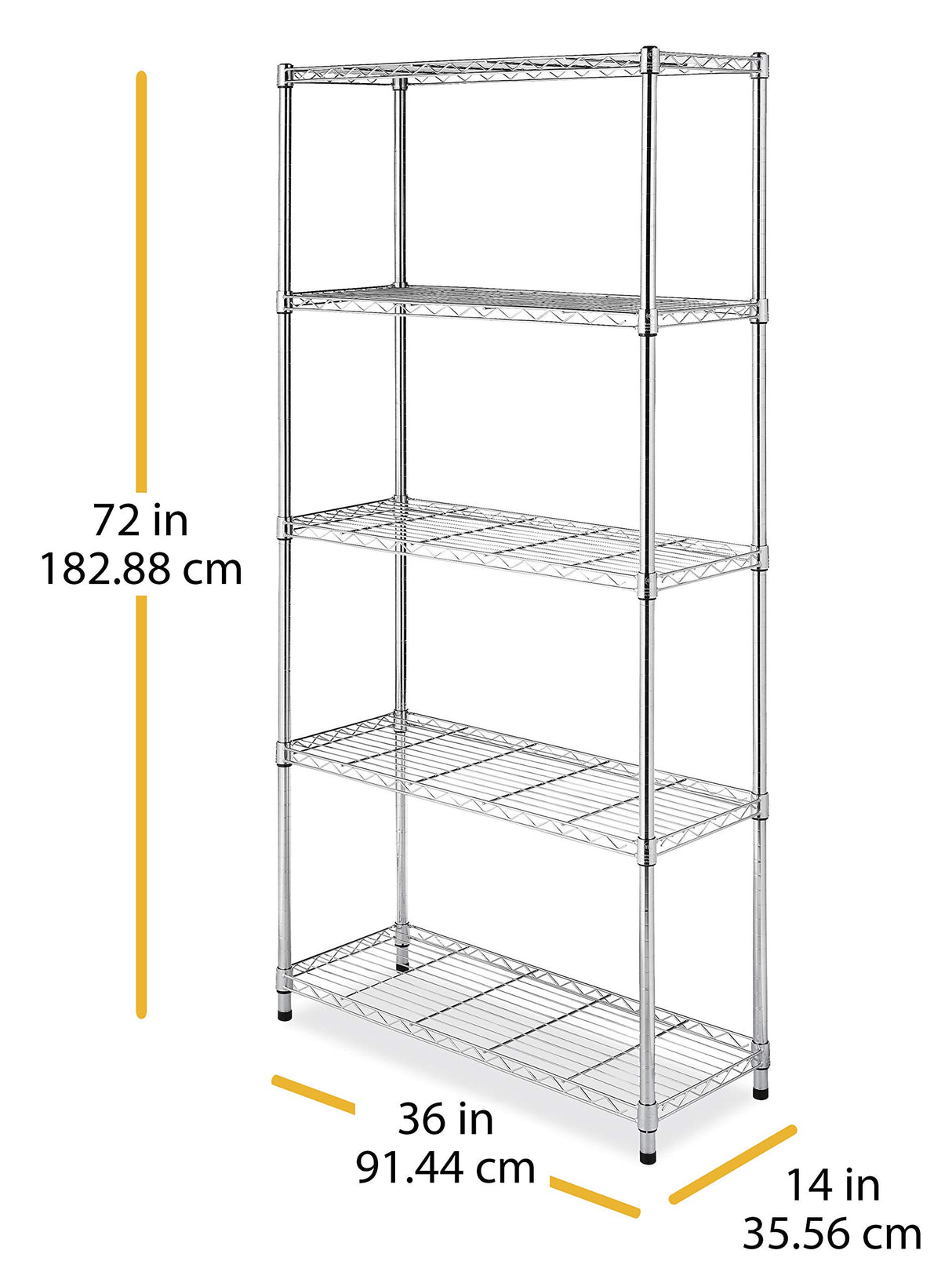 Whitmor Supreme 5 Tier Shelving with Adjustable Shelves and Leveling Feet - 350 lb. Capacity per Shelf - Chrome Whitmor