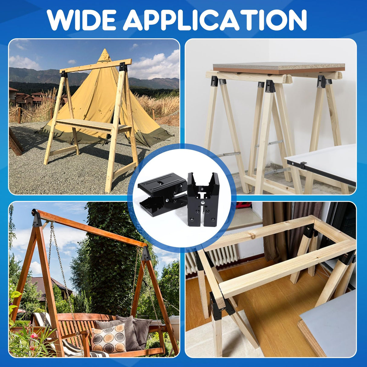 Gisafai 4 Pieces Steel Sawhorse Brackets with 220lb / 100kg Capacity (One Pair), Easy to Use Saw Horses Brackets Metal Brackets for Compact Storage, Gisafai