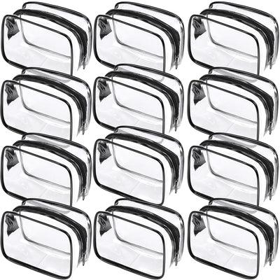 Weewooday 12 Pieces Clear Cosmetics Bag PVC Zippered Clear Toiletry Carry Pouch Portable Cosmetic Makeup Bag Waterproof Makeup Bag Vinyl Plastic