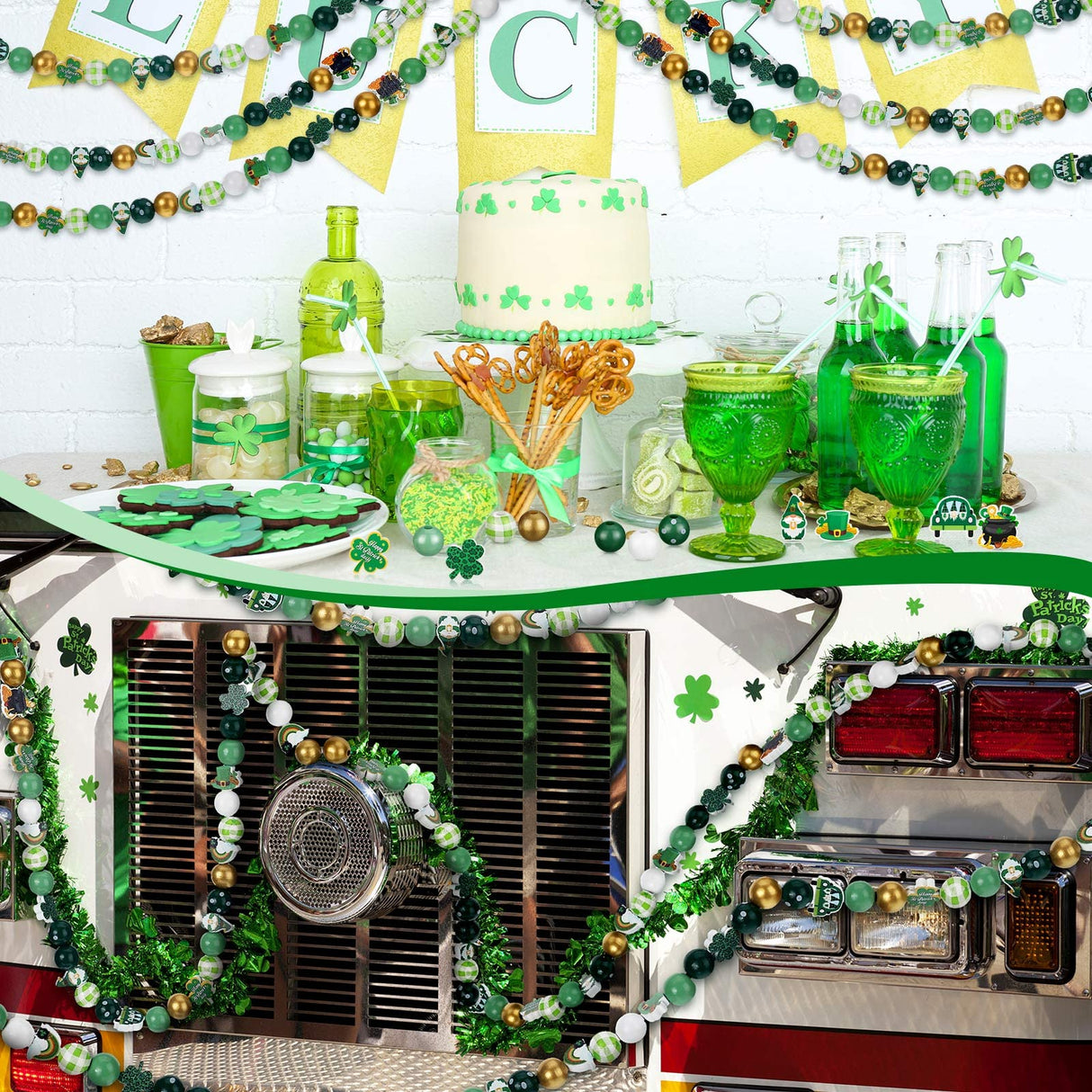 200 Pieces St. Patrick's Day Wood Beads Green Wood Spacer Beads Farmhouse Polished Wood Round Beads St. Patrick's Day Wooden Craft Beads for Patrick Queekay