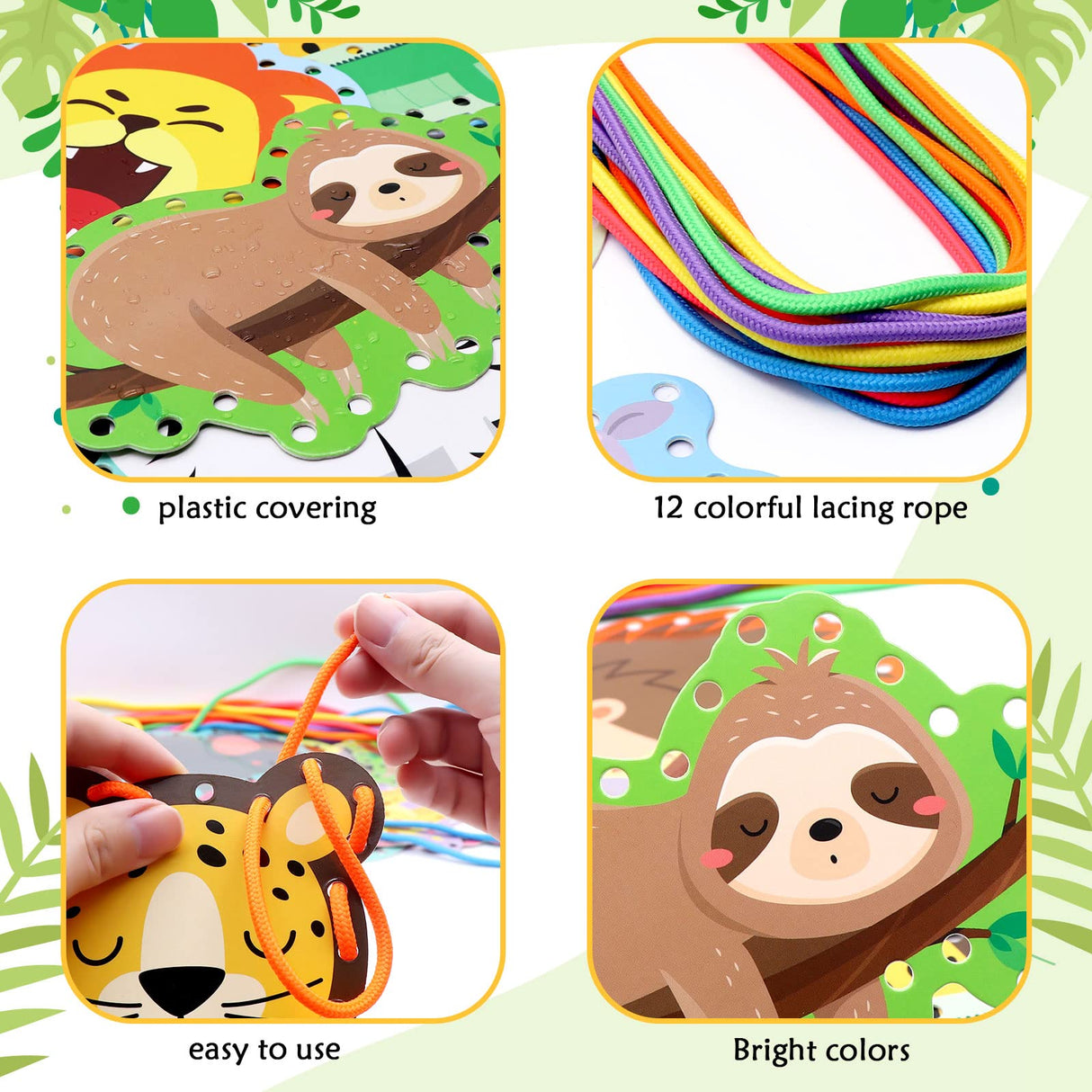 Jungle Animal Lacing Cards 12 Pack Sewing Kits for Kids Lion Wild Animal Cardboard Double Side Kids Sewing Cards Lacing Playing Games for Developing Dapaqami