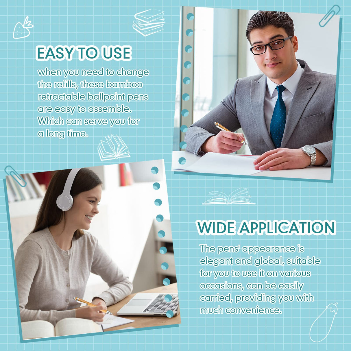 Fainne Engraving Bamboo Pens Bulk Natural Wood Retractable Bamboo Pen with Extra Black Ink Refills Ballpoint Pen Journaling Pen, Gift for Fainne