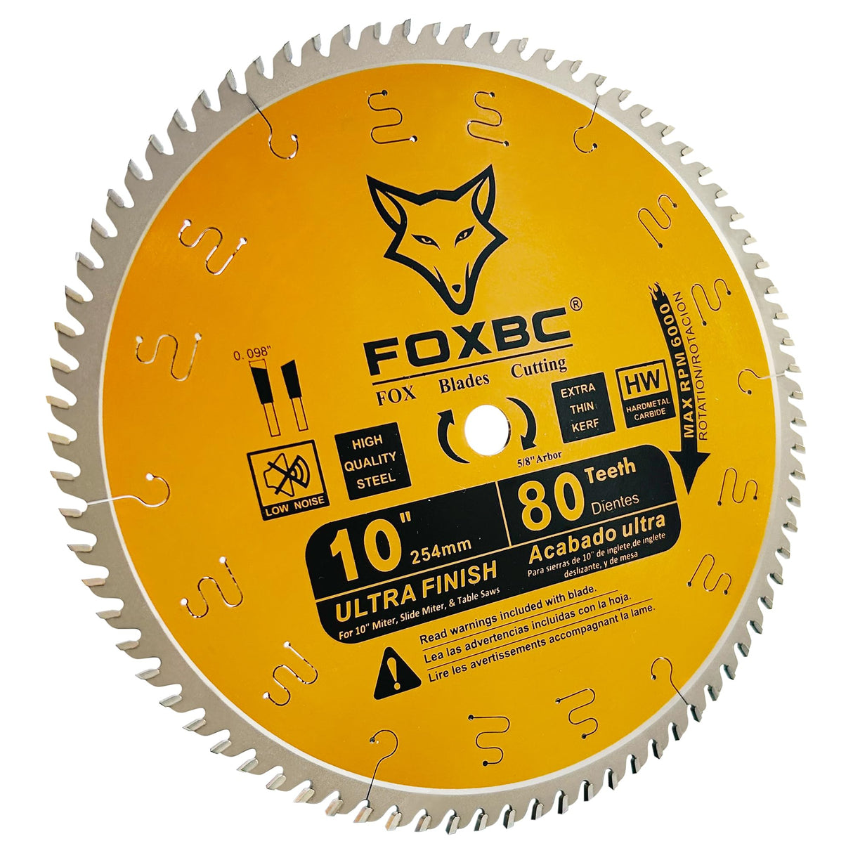FOXBC 10-Inch Table Saw Blade, 80-Tooth, Ultra Finish Wood Cutting, 5/8-Inch Arbor FOXBC