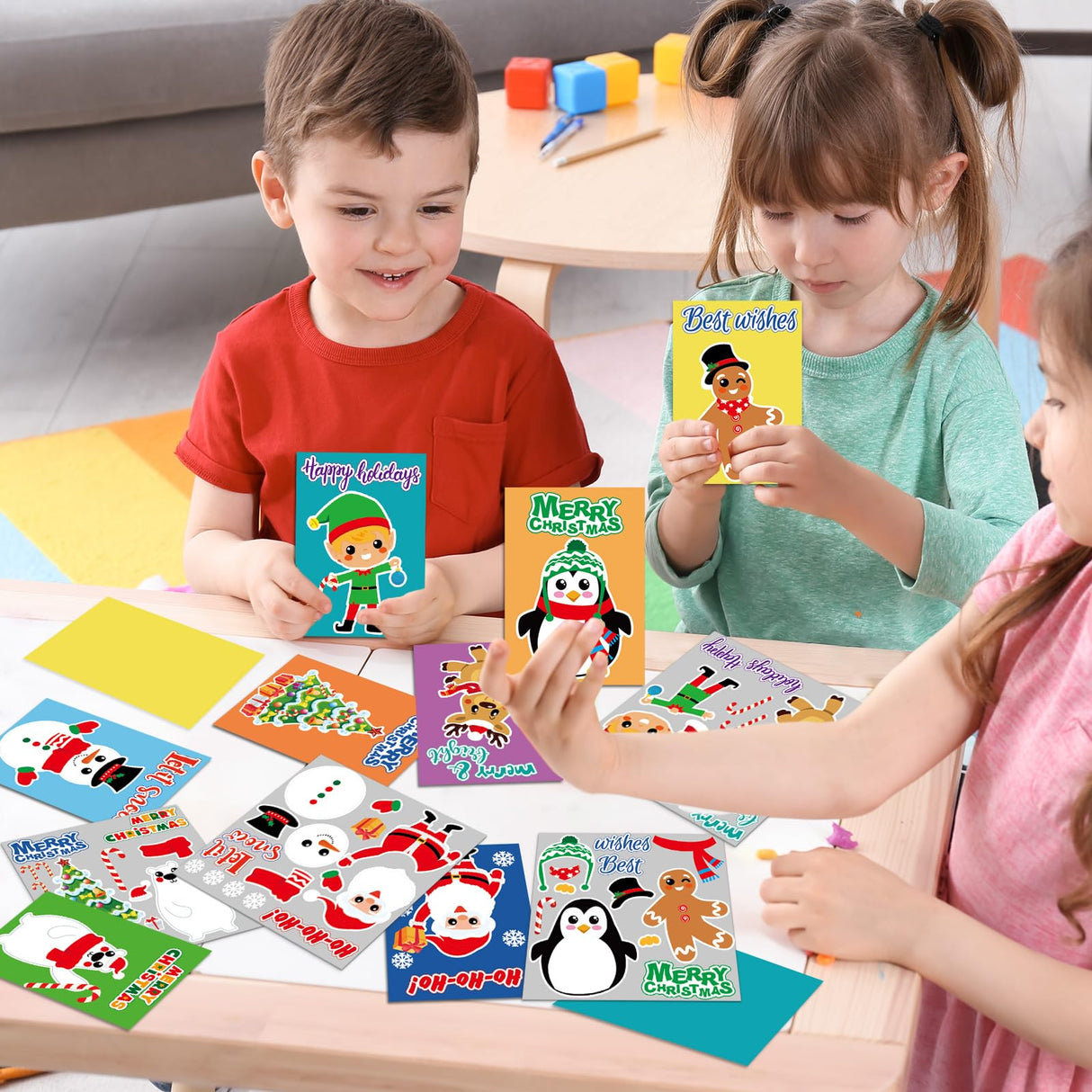 Qyeahkj 32pcs Christmas Card Making Crafts Kits for Kids, DIY Paper Greeting Card Envelopes Handmade Craft for Girls Boys Families Home Classroom Qyeahkj