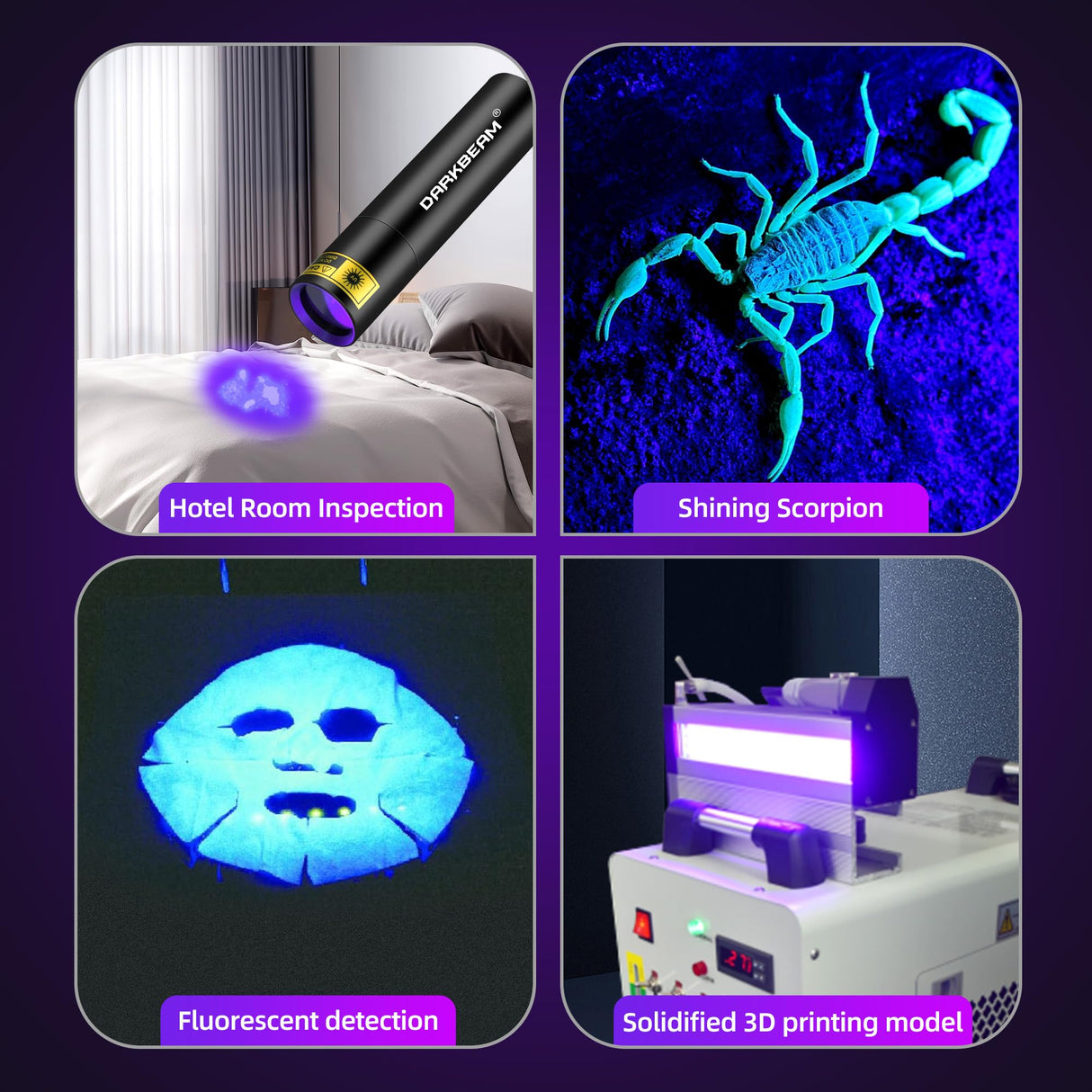 DARKBEAM Flashlight UV Black Light 395 NM, Mini but Powerful USB- C LED Rechargeable Woods Lamp, Ultraviolet Flashlights for Pet Dog Urine, Stains DARKBEAM