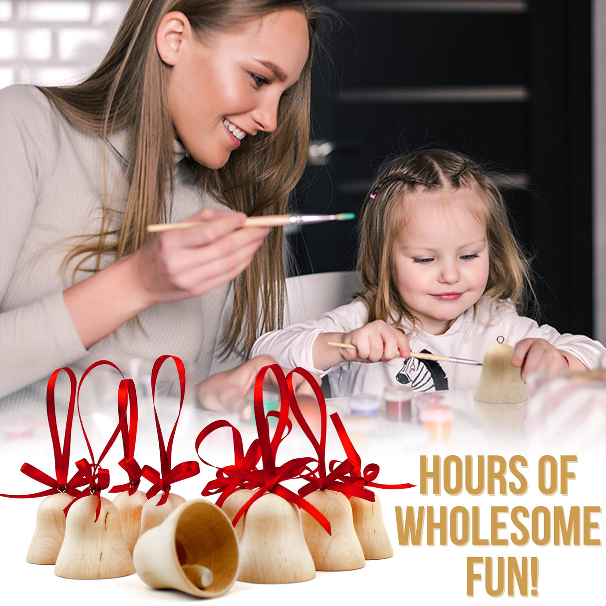 Wooden Christmas Ornaments to Paint Set of 6 pcs - DIY Blank Christmas Bells for Crafts Hanging Christmas Tree Decorations - Unfinished Wood Crafts AEVVV