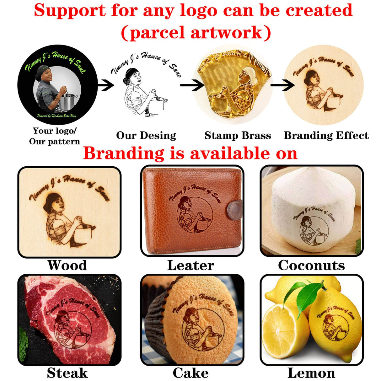 KRAMLON Custom Food Branding Iron Stamp for Burgers & Steaks with Wood Handle (2 inches) KRAMLON